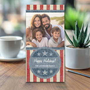 Cartes Pour Fêtes Annuelles Patriotic Christmas 1 photo Drapeau Américain