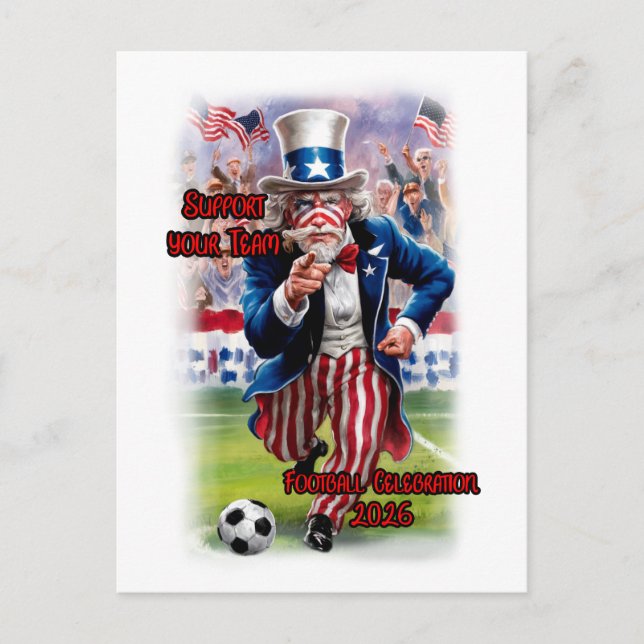 Cartes Pour Fêtes Annuelles Patriotic Uncle Sam playing Soccer on a (Devant)