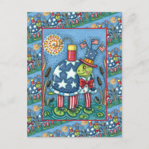 Cartes Pour Fêtes Annuelles PATRIOTIC UNCLE SAM TURTLE, FUNNY FIRECRACKER Cute