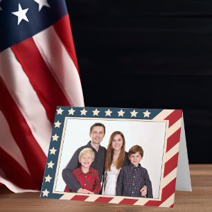 Cartes Pour Fêtes Annuelles Patriotique American Flag Famille Photo Noël