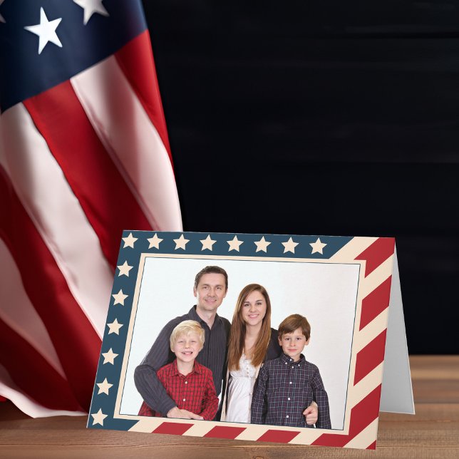 Cartes Pour Fêtes Annuelles Patriotique American Flag Famille Photo Noël (Créateur téléchargé)