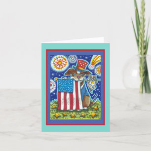 CARTES POUR FÊTES ANNUELLES PATRIOTIQUE DRAPEAU POIGNET CHIEN SOURIS CHAT, FUN