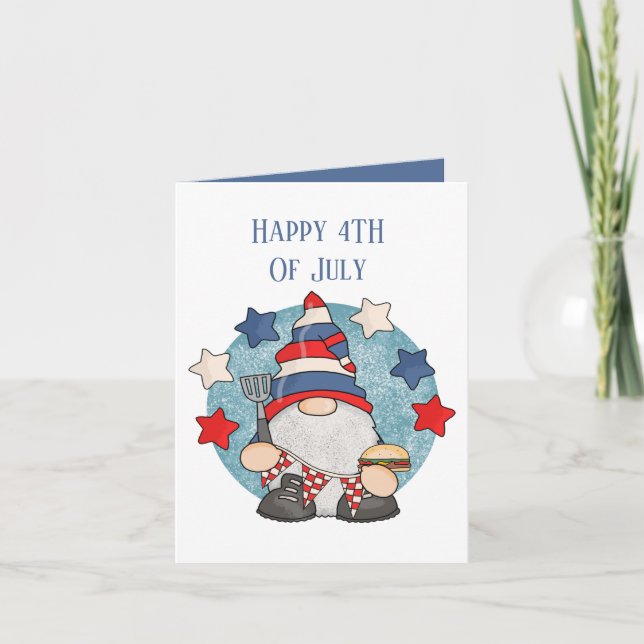 Cartes Pour Fêtes Annuelles Patriotique Juillet 4 ajouter sentiment gnome (Devant)