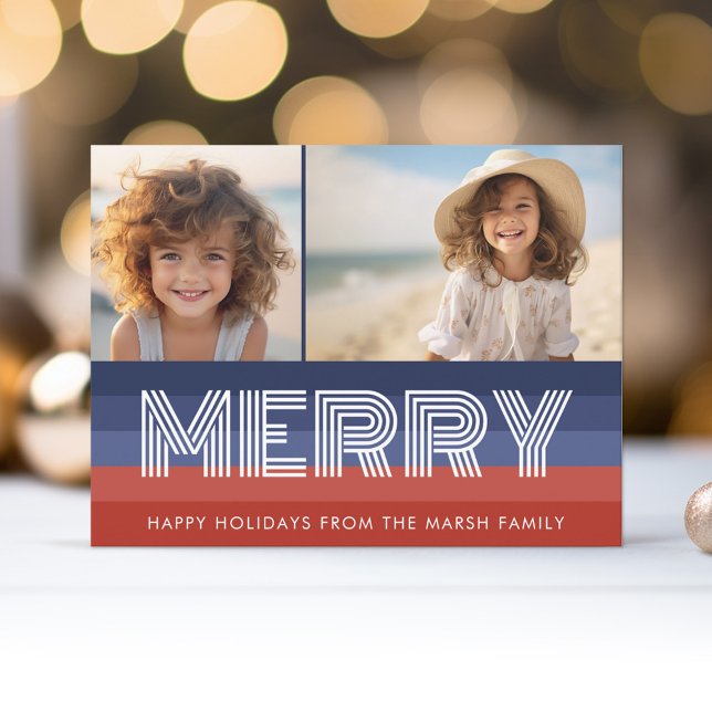 Cartes Pour Fêtes Annuelles Patriotique Noël 2 photo American Flag (Holiday Photo Postcard)