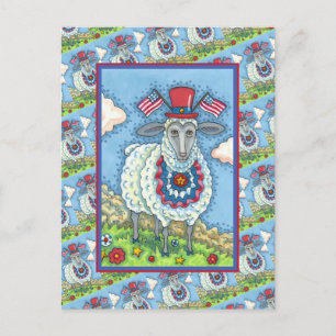 CARTES POUR FÊTES ANNUELLES PATRIOTIQUE QUATRIÈME JUILLET SHEEP, ART FOLK AMUS