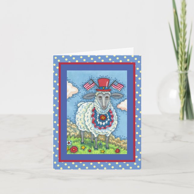 CARTES POUR FÊTES ANNUELLES PATRIOTIQUE QUATRIÈME JUILLET SHEEP, ART FOLK AMUS (Devant)
