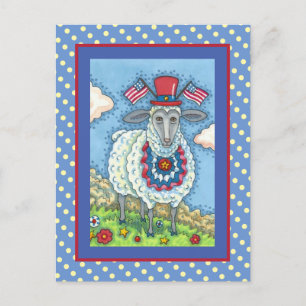 CARTES POUR FÊTES ANNUELLES PATRIOTIQUE QUATRIÈME JUILLET SHEEP, ART FOLK AMUS