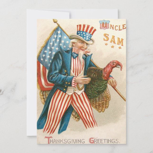 Cartes Pour Fêtes Annuelles Patriotique Thanksgiving Oncle Sam Turquie US Drap (Devant)