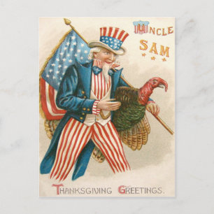 Cartes Pour Fêtes Annuelles Patriotique Thanksgiving Oncle Sam Turquie US Drap