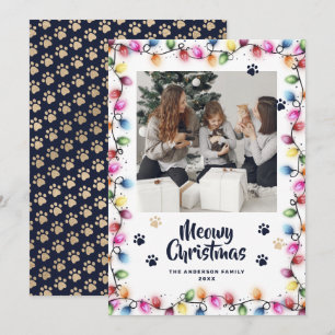 Cartes Pour Fêtes Annuelles Patte de chat bleu or couleur Photo Meowy