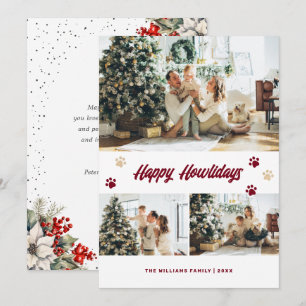 Cartes Pour Fêtes Annuelles Patte d'Or Rouge Botanique Photo Joyeux Howlidays