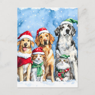 Cartes Pour Fêtes Annuelles Patte enneigée festive mignonne animaux de Noël aq