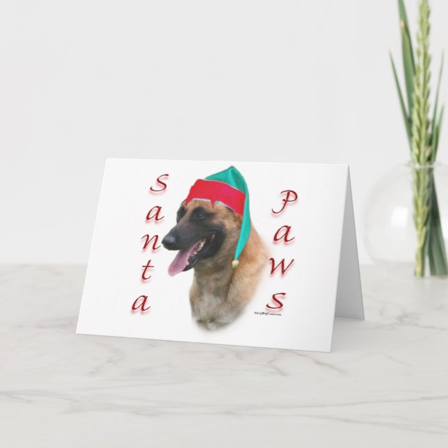Cartes Pour Fêtes Annuelles Pattes de Malinois Père Noël de Belge (Devant)