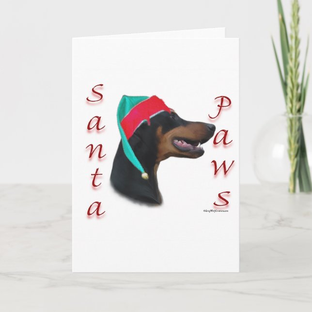Cartes Pour Fêtes Annuelles Pattes de Père Noël du Pinscher de dobermann (Devant)