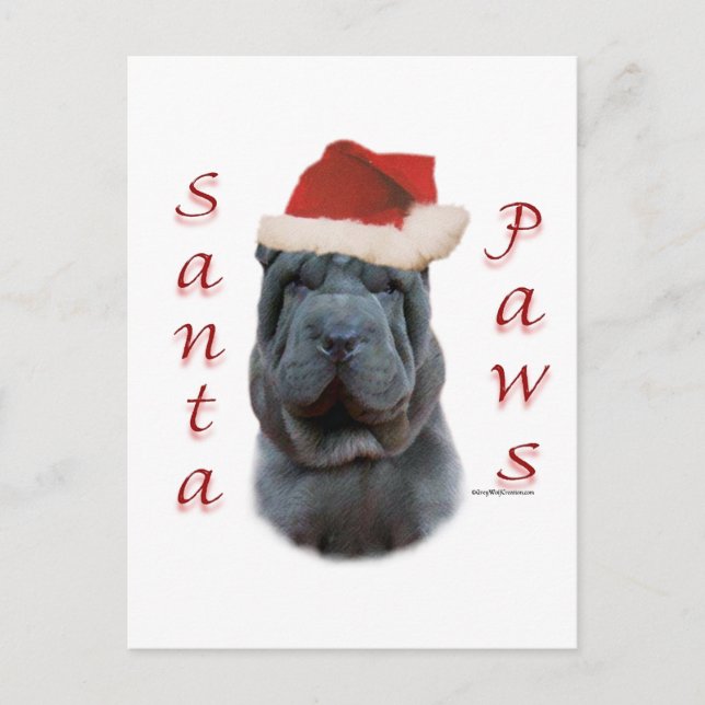 Cartes Pour Fêtes Annuelles Pattes de Shar-Pei Père Noël de Chinois (Devant)