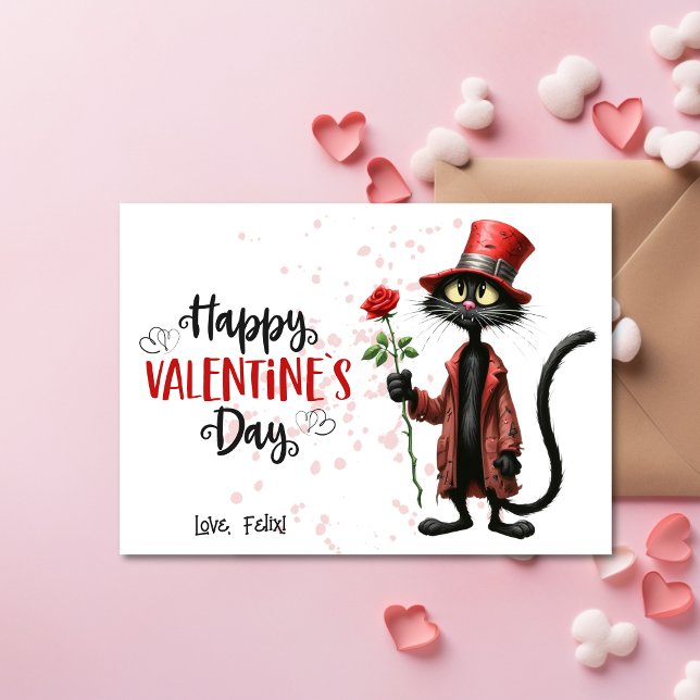 Cartes Pour Fêtes Annuelles Pauvre Chat Noir Avec Casquette Rouge Joyeux Jour  (Créateur téléchargé)