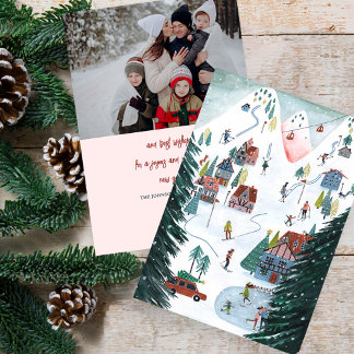 Cartes Pour Fêtes Annuelles Pavillon de ski nordique patinage de Noël Famille
