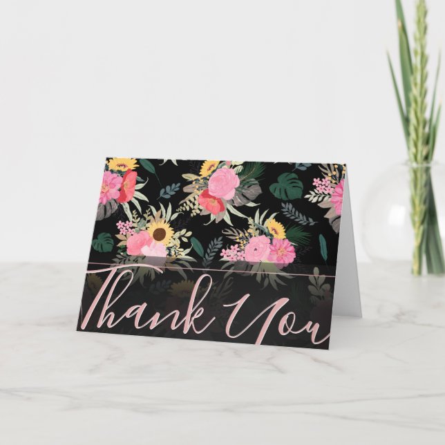 Cartes Pour Fêtes Annuelles Pavot et tournesols couleur aquarelle noir (Devant)