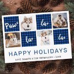 Cartes Pour Fêtes Annuelles Paw La La La Blue Buffalo Plaid Photo Collage<br><div class="desc">Paw La La La ! Envoyez des salutations de vacances mignonnes et amusantes avec cette carte de vacances photo personnalisée super mignonne. Joyeux voeux de Noël du chien avec de mignons empreintes de pattes dans un design photo moderne amusant. Ajoutez vos photos de chiens ou votre photo de famille avec...</div>