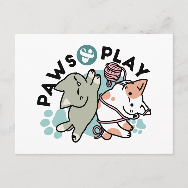 Cartes Pour Fêtes Annuelles Paws and Play – Adorable Cat Illustration (Devant)