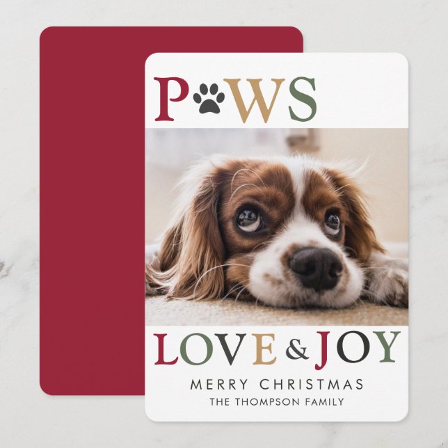 Cartes Pour Fêtes Annuelles Paws Love Joy Pet Photo Holiday Card (Devant / Derrière)