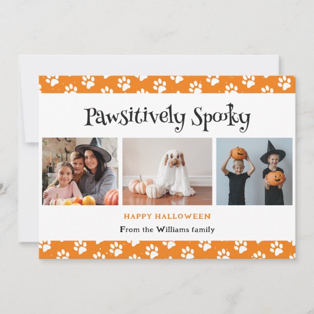 Cartes Pour Fêtes Annuelles Pawsitivement Éffrayant Orange Pet Photo Halloween (Devant)