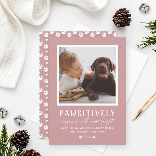 Cartes Pour Fêtes Annuelles Pawsitly Inoubliable Année Pink Pet Photo (Créateur téléchargé)