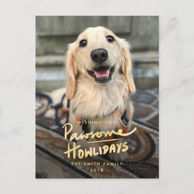 Cartes Pour Fêtes Annuelles Pawsome Howlidays Funny Chien Pun Photo Holiday (Devant)