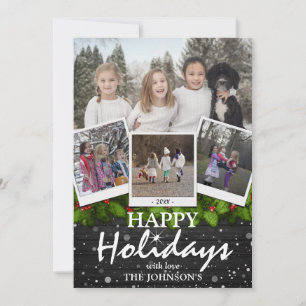 Cartes Pour Fêtes Annuelles Pays Bois Rustique Noël Vacances 4 x Photo