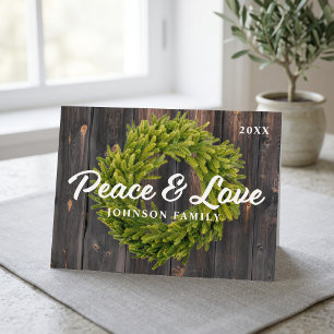 Cartes Pour Fêtes Annuelles Pays de Paix et d'Amour Couronne de Pin Rustique e