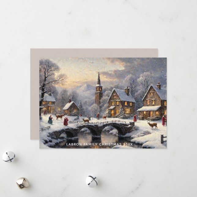 Cartes Pour Fêtes Annuelles Pays des merveilles hivernal enneigé traditionnel  (Devant/Arrière en situation)