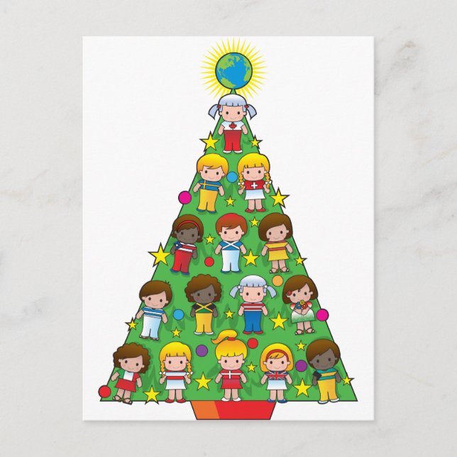 Cartes Pour Fêtes Annuelles Pays Enfants Arbre de Noël (Devant)