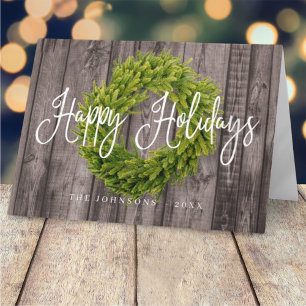 Cartes Pour Fêtes Annuelles Pays rustique Woodsy Botanique Wreath Noël
