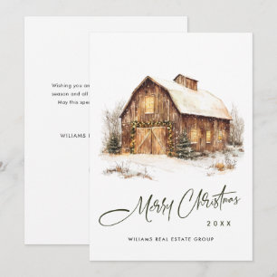 Cartes Pour Fêtes Annuelles Pays vintage Noël Grange Pine Tree Entreprise