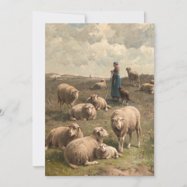 Cartes Pour Fêtes Annuelles Paysage à flanc de colline avec mouton et berger (Devant)