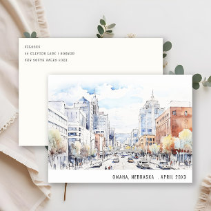 Cartes Pour Fêtes Annuelles Paysage à l'aquarelle d'Omaha Nebraska Voyage