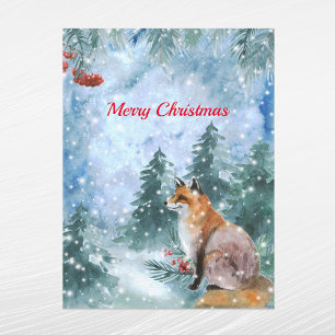 Cartes Pour Fêtes Annuelles Paysage à l'aquarelle du renard bleu de Noël