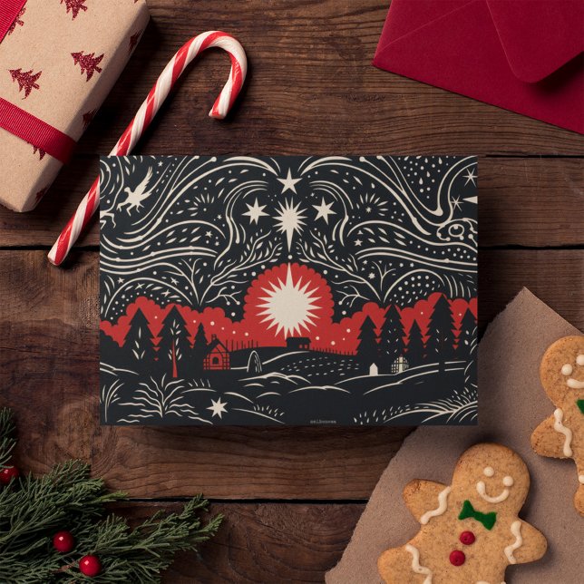 Cartes Pour Fêtes Annuelles Paysage Abstrait rouge noir Ciel de Noël (Créateur téléchargé)