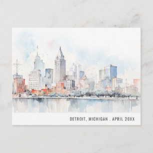 Cartes Pour Fêtes Annuelles Paysage aquarelle de Detroit Michigan Voyage