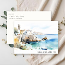 Paysage aquarelle de voyage en Pouilles, Italie
