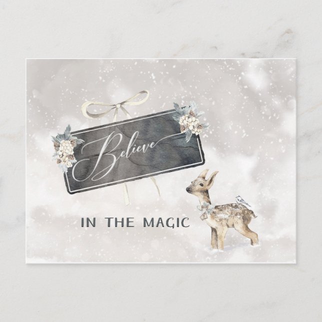 Cartes Pour Fêtes Annuelles Paysage boisé adorable avec aquarelle Fawn (Devant)