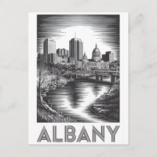 Cartes Pour Fêtes Annuelles Paysage d'Albany New York Noir Blanc Gravure sur B