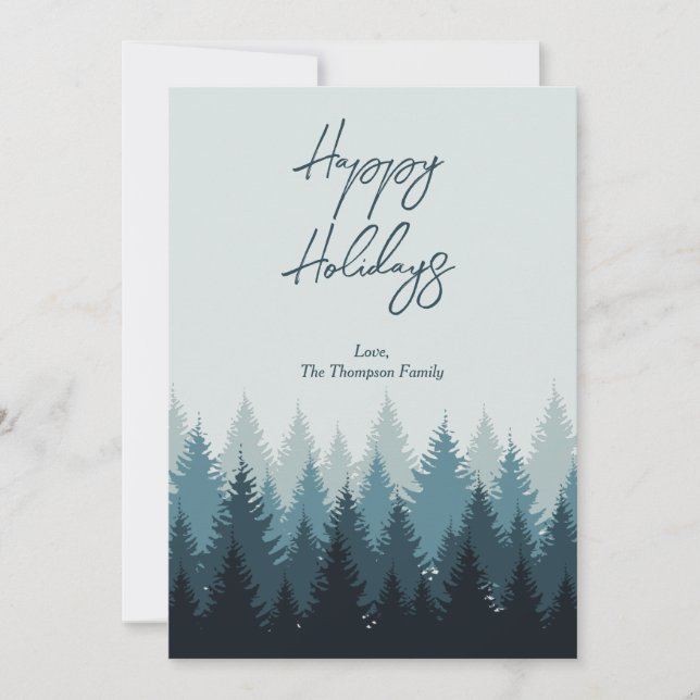 Cartes Pour Fêtes Annuelles Paysage d'arbres forestiers vert sauge Joyeux Noël (Devant)