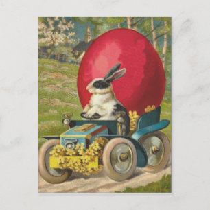 Cartes Pour Fêtes Annuelles Paysage de la voiture de lapin de Pâques