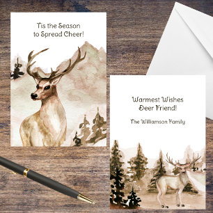 Cartes Pour Fêtes Annuelles Paysage de montagne à l'aquarelle avec cerfs
