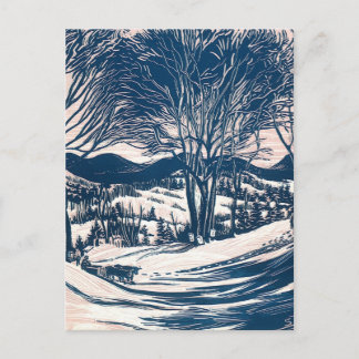 Cartes Pour Fêtes Annuelles Paysage de montagne enneigée de Noël vintage