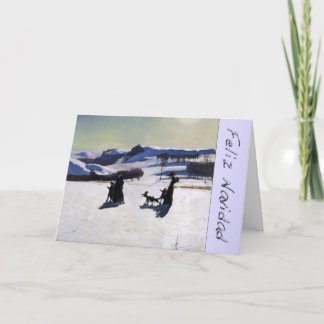 Cartes Pour Fêtes Annuelles Paysage de neige Feliz Navidad avec Lettres Chrome