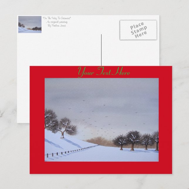 Cartes Pour Fêtes Annuelles Paysage de Noël rural paysage de neige art (Devant / Derrière)