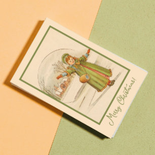Cartes Pour Fêtes Annuelles Paysage de Noël Vintage Baby Girl Robe verte