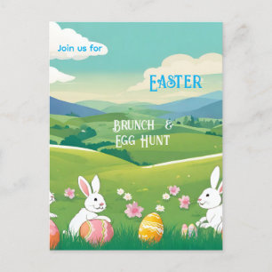Cartes Pour Fêtes Annuelles Paysage de Pâques - Chasse Brunch&Oeuf